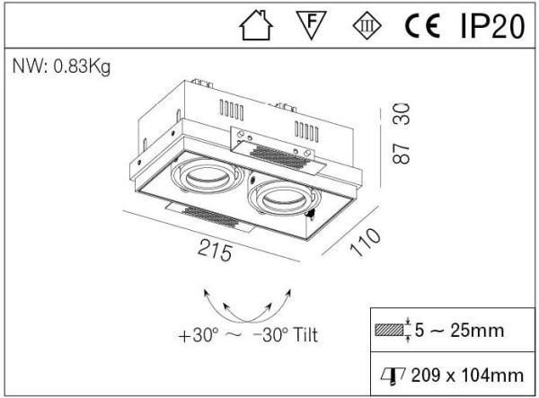 Recessed Gu5.3 Housing Down Light Fitting  Halogen Trimless adjustable Downlight IP20 Garment Recessed Light