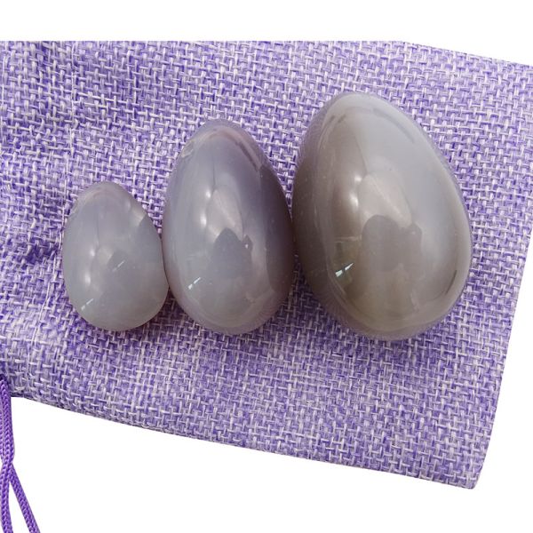 Polished Folk Art Grey Agate Stone Eggs Yoni Egg Set for Women Kegel Style Polished