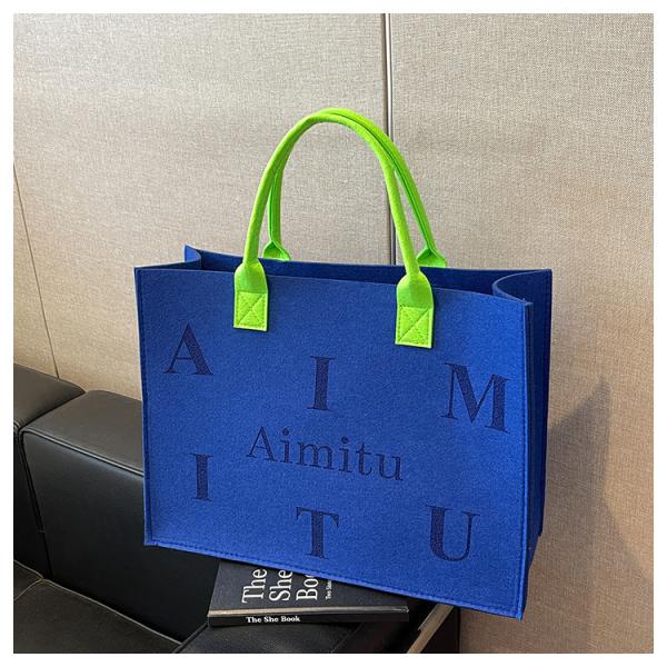 Portable Promotion Custom Printed Logo Felt Tote Bag Handbags Wool Felt Grocery Shopping Tote Bag Wholesale Fashion Women Daily Felt Gift Tote Bag With Outer Pocket