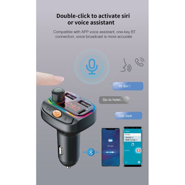 Smart Car FM Transmitter 18W Fast Charging Wireless Hands Free Bluetooth FM Transmitter