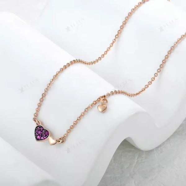YASVITTI Valentine's Day Jewellery Gift 925 Sterling Silver Necklace Gemstone Diamond Rose Gold Plated Heart Necklace