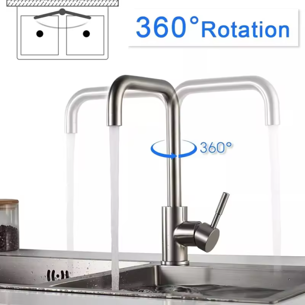 Black Single Handle Stainless Steel Kitchen Sink Faucet with Brass Valve Core Material