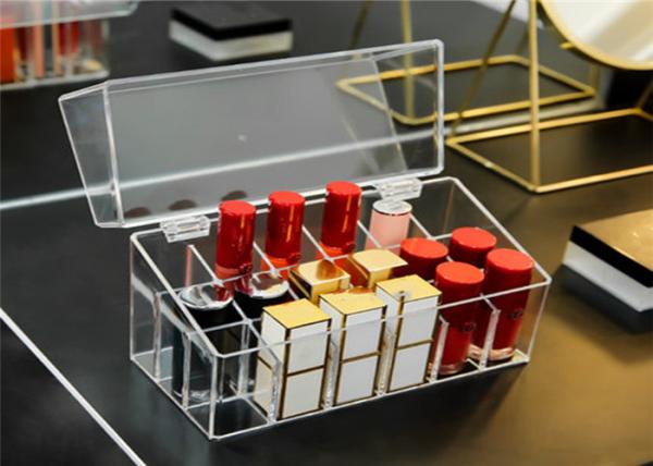 Clear Cosmetic Acrylic Display Box , Lipstick Acrylic Makeup Storage Turn Over Design