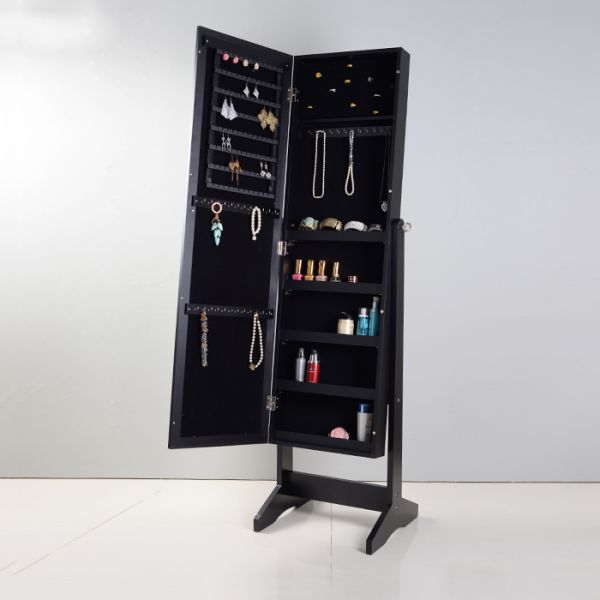 Armoire derecho el 146cm libre negro de la joyería del espejo integral del MDF