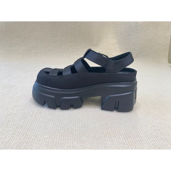 Genuine Leather Womens Black Platform Sandals Heightening