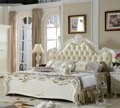 2017 newest Classic French style wooden soft leather bed