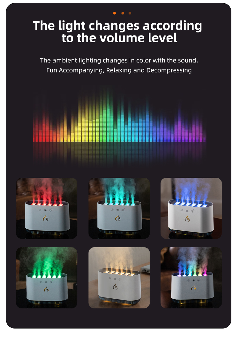 NEW Music Dynamic 7 Colorful Lighting Large Fashion Fog Cool Misting Personal Machine Smart Flame Humidifier
