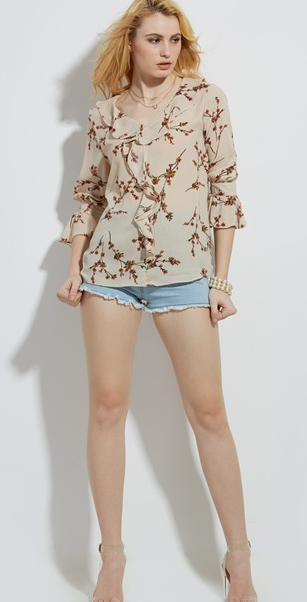 Блузка флористической печати женщин корейская шифоновая