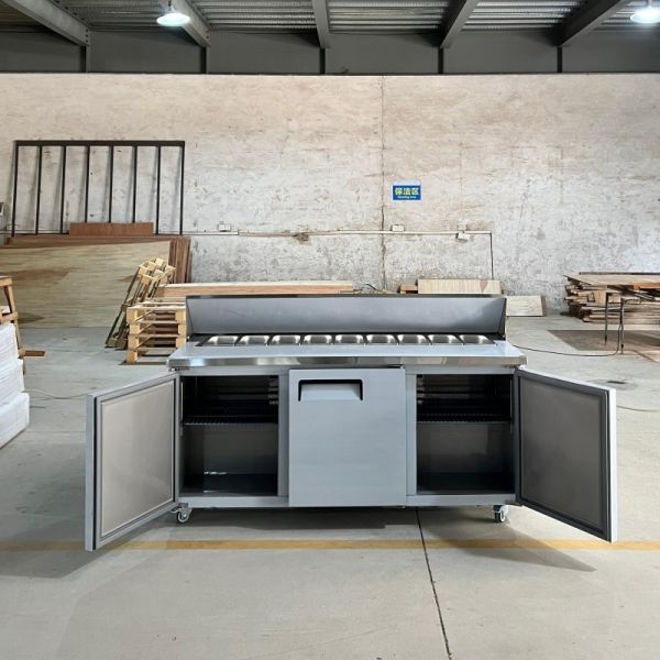Commercial Salad Sandwich Prep Station Stainless Steel Refrigerated Pizza Prep Table
