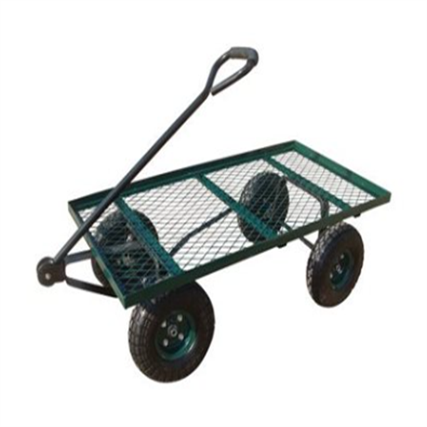 Metal Heavy Duty Yard Cart Four Wheel Mesh Deck Steel Wagon Hose Reel Tool Cart