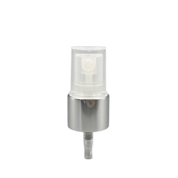 18/410 Fine Mist Sprayer Pump Silver Aluminum Closure 0.12ML SS316 Ribbed Skirt