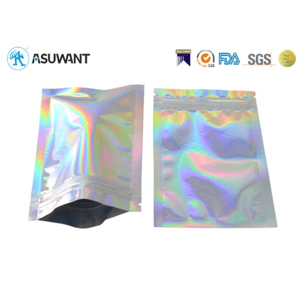 Holographic Weed Aluminium Foil Mylar Zipper Bags For Candy