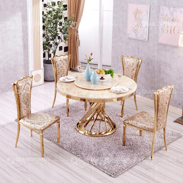 Gold 0.4CBM Stainless Steel Banquet Table 130cm Round Marble Dining Table