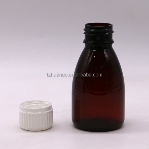 Cores personalizadas 100ml PET Ambar plástico líquido oral de qualidade medicamentosa frasco com tampa de segurança