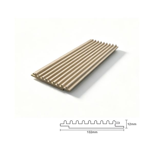Solid Core PVC Fluted Wall Panels 102x12mm Wood Grain Slat Interior Cladding Design for Hidden Door Applications