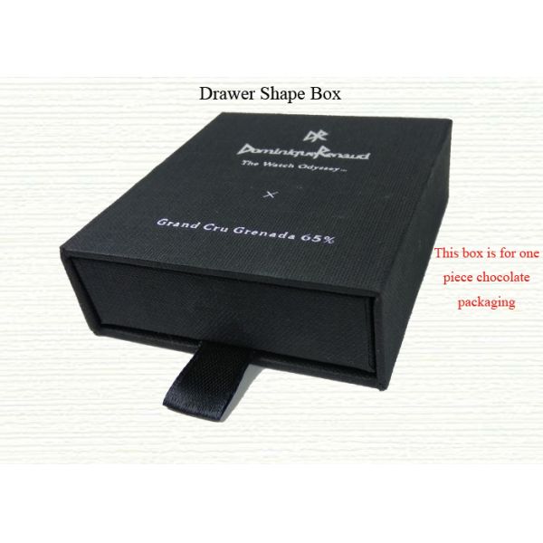 Drawer Shape Black Color Paper Material Cardboard Box with Satin Handle for One Piece Chocolate Packing