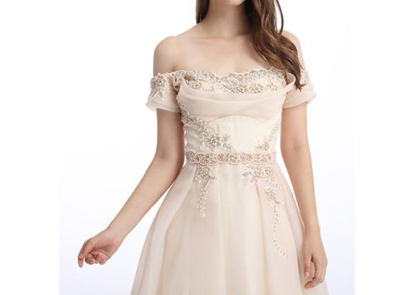 Beige Off The Shoulder Beaded Wedding Bridesmaid Dresses Dry Cleaning