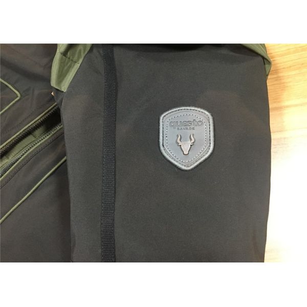 Undetachable Hooded Mens Polyester Jacket Olive And Black Color Male Winter Coat