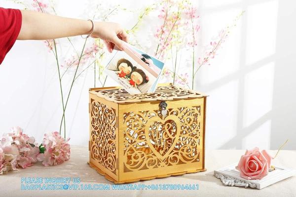 Wedding Money Box Holder With Sign, Large Rustic Wood Wooden DIY Envelop Gift Card Shadow Boxes With Lock Slot