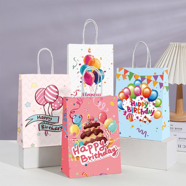 Birthday Balloon Gift Bag Cake Kraft Paper Handbag Gift Packaging Seal Bag Cartoon Birthday Bag