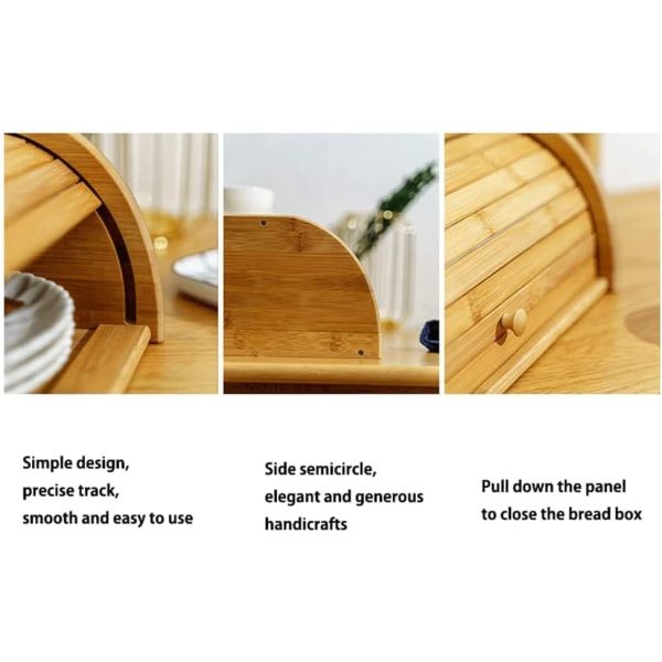 Silk-Screen Printed Bamboo Wooden Kitchen Bread Holder with Double Roll Top Lid