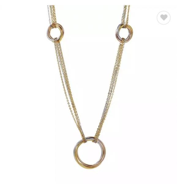 Light Style Circle Pendant Long Necklace 18K Gold Stainless Steel Necklace
