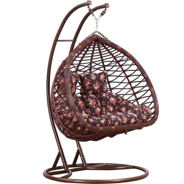 Outdoor Furniture Double Seats Swing Chair in Black PE Rattan for Comfortable Relaxation
