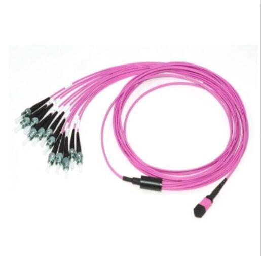 High Density MPO Trunk Cable , MPO To ST Optical Fiber Patch Cord OM3 Type