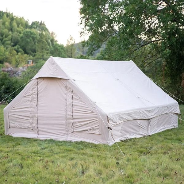 Outdoor Camping Family Air Inflating Tunnel Tent with Pump in White Portable Design