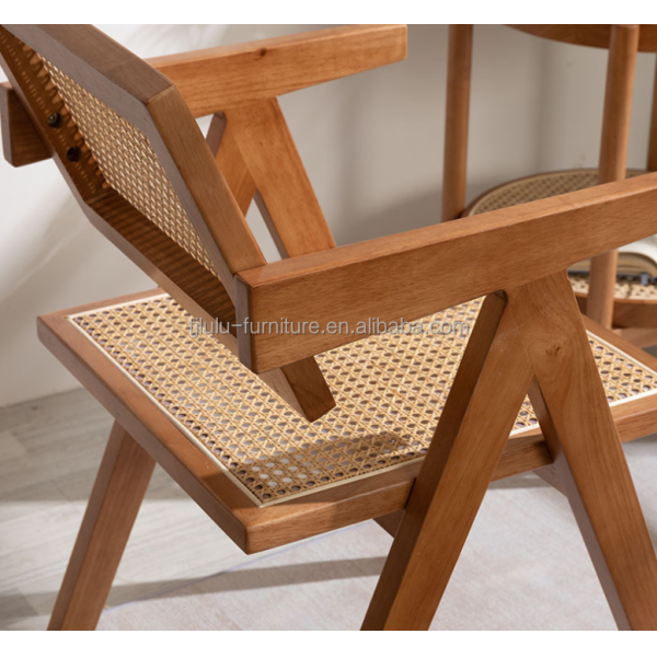 OEM Service Accepted Dining Room Furniture Designer Nordic Solid Wood Rattan Chair with Backrest