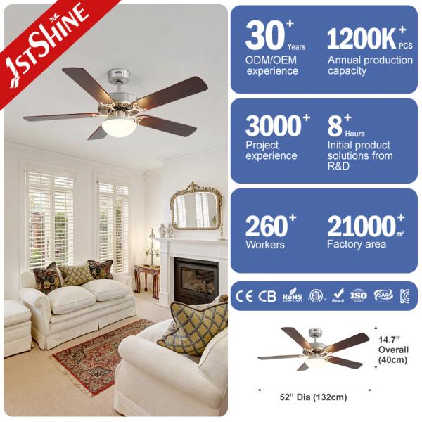 Smart Decorative Ceiling Fan With Light 2*E27 Brushed Nickel MDF Blade Remote Control