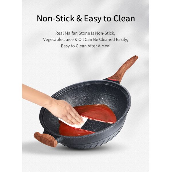 Velosan Modern 32cm Frying Pan Kitchen Wok Pan BSCI With Wooden Handle