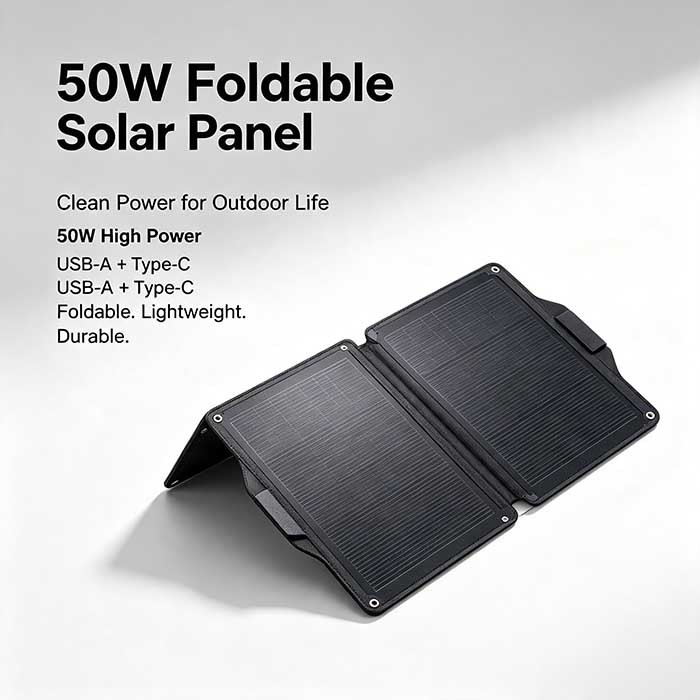 50 W Fold‑Up Portable Solar Power Panel, Multi‑Device Charging for Camping & Fishing