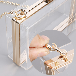 Button Closure PVC Clutch Bag For Women Handbag Snap Sleeve Cosmetic Makeup Bag, Satchel Golden Handle Chain Clutch PVC