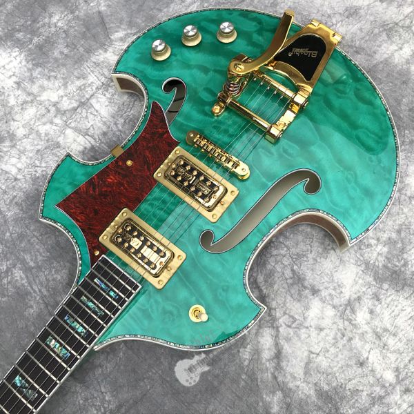 2020 Custom Semi-Hollow High Quality Green Customizable Logo and Shape Electric Guitar