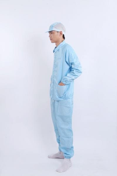 Anti-Static Notched Collar Separates Top Pants Cleanroom Approved For Controlled Environments In White / Blue / Pink / Black