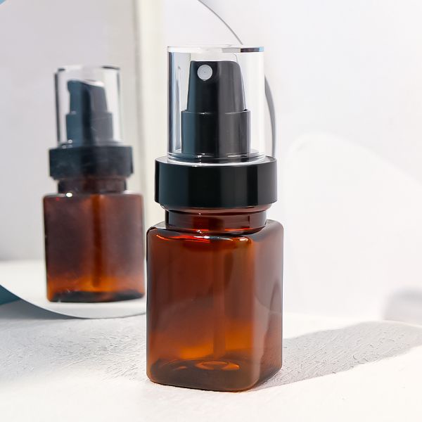 Amber Square Plastic Cosmetic Bottle Set for Skincare - Lightweight & Durable Cosmeceutical Packaging