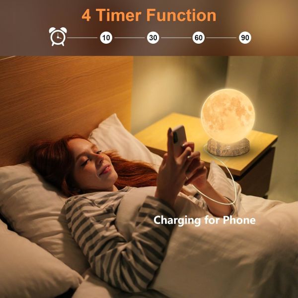 10000 Lux Dimmable Daylight Therapy Lamp with 6000K Daylight Alert Moon Table Lamp