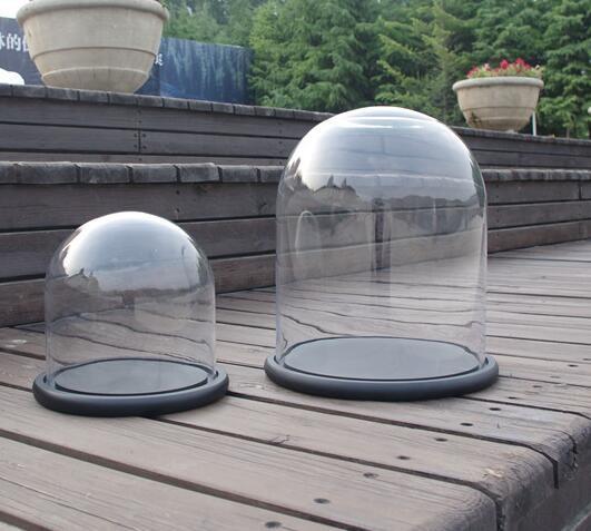 Big glass dome for display doll fake flower or decoration with wood base