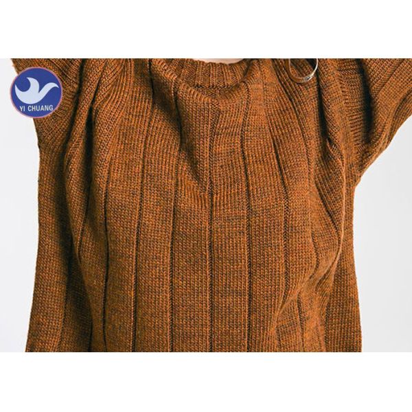 Anti - Pilling Brown Womens Knit Pullover Sweater Soft Rib Knitting Apparel