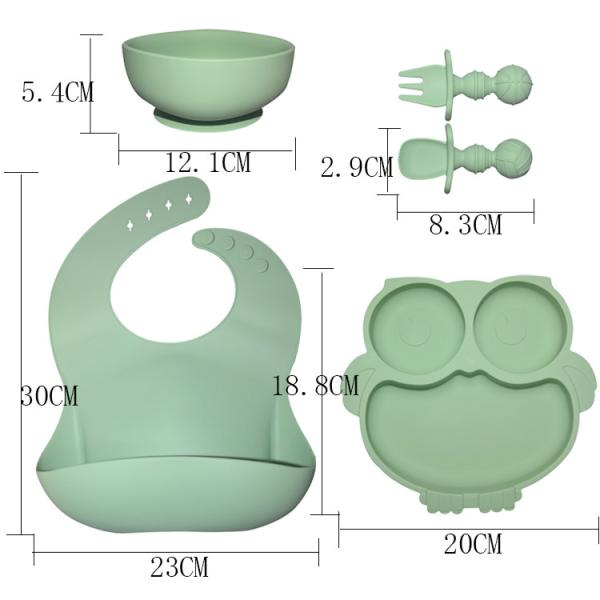 6 Pcs Silicone Baby Feeding Plates Sets With Cup Bib Fork Spoon MHC Tableware Nontoxic