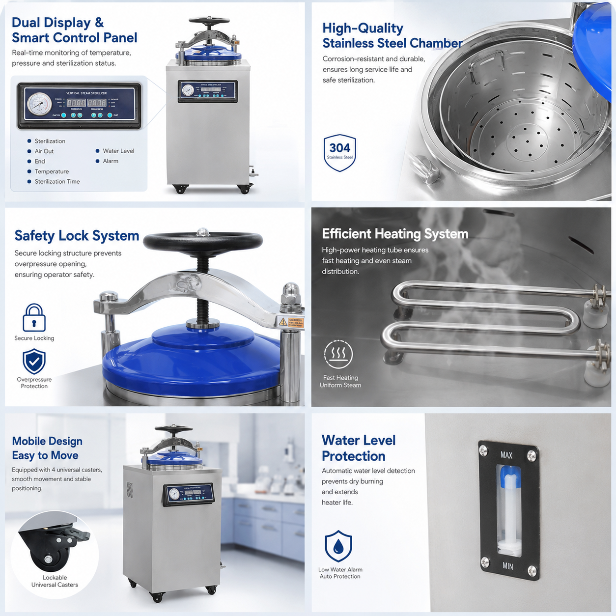 Cenlee Sample Preparation Lab Vertical Steam Sterilizer 116-134°C Microcomputer Control Stainless Steel Laboratory Autoclave