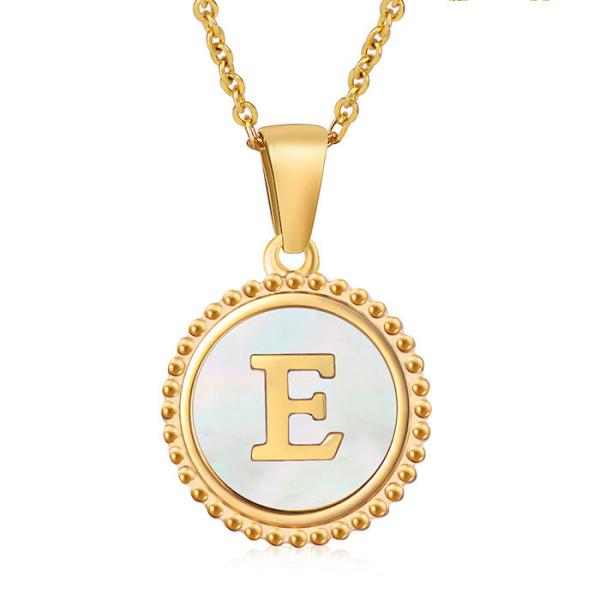Unique Jewelry 16MM 18K Gold Plated Stainless Steel 3D Shell Letter Necklace Women'S Letter Pendants