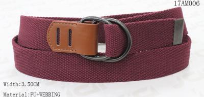 Red Webbing Tape Boys Web Belt , 3.5cm Width Metal Tip Double D Rings Belt