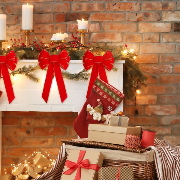 Добавьте элегантность к вашему рождественскому декору с лентами MSD Красный бархатный рождественский ленточный лук