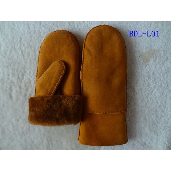 New Fashion Wholesale Hand Sewing Spanish Merino Shearling Sheep Skin Mitten Double Face Lamb fur Leather Winter Gloves