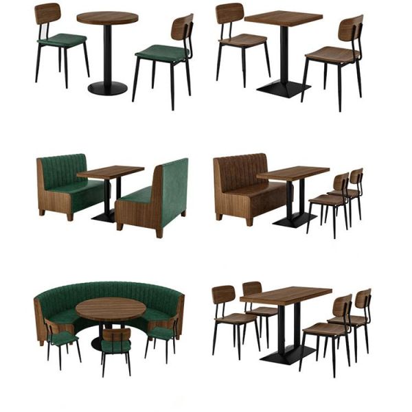 Modern Industrial Style Coffee Pizza Shop Pub bar Restaurant Wood Booth Sofa and Table Chairs Combination Furniture