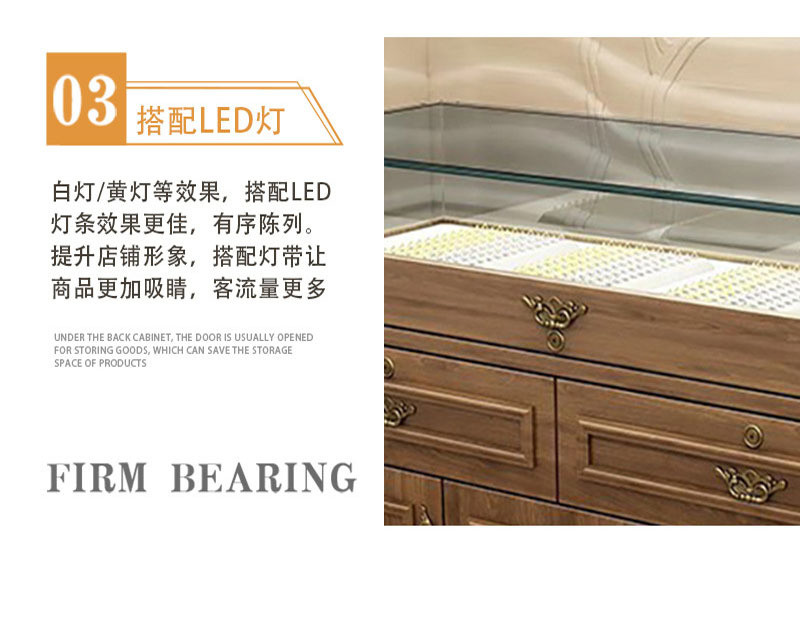 Wooden Rustic LED Display Counter Glass Solid Wood Display Shelf Counter for Retail
