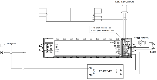 5W 3hour duration time 20-60Vdc Non-maintained emergency pack with Self Test & Manual Test Switchable