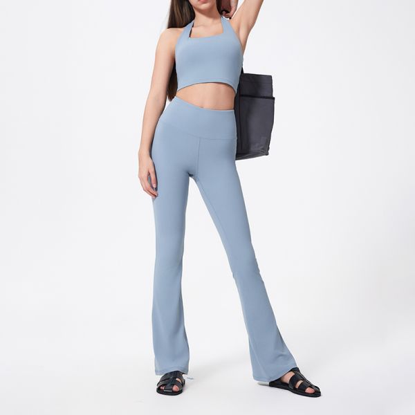 High Waisted Flared Yoga Leggings Buttery Soft Stretch Navy Blue Full Length